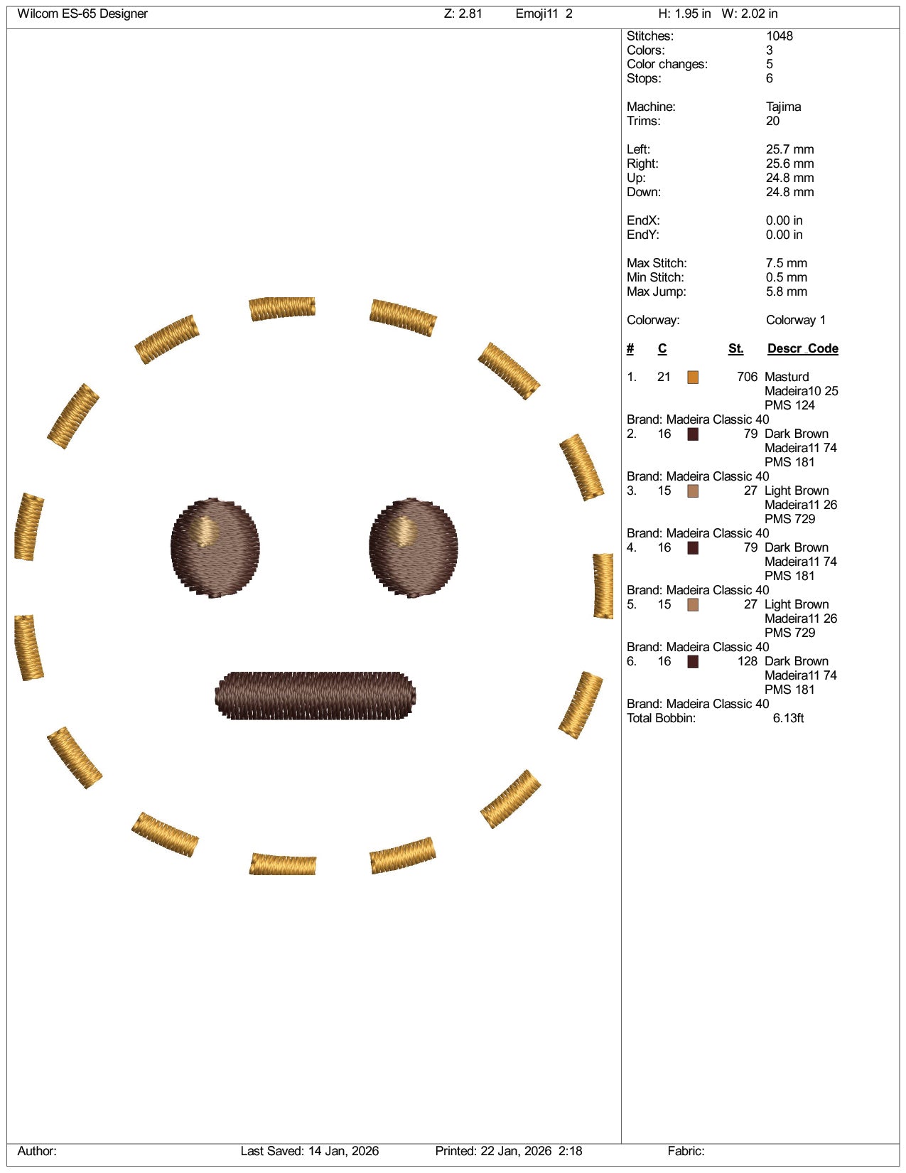 Dotted Line Face Emoji Embroidery Design Files - 3 Size's