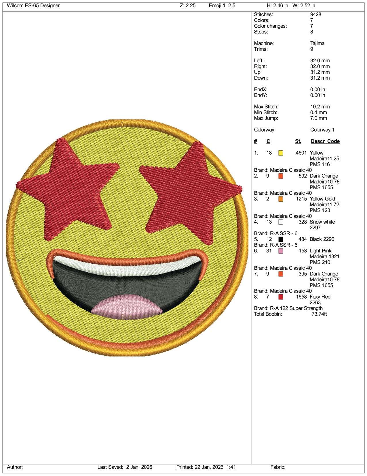 Star Struck Emoji Embroidery Design Files - 3 Size's