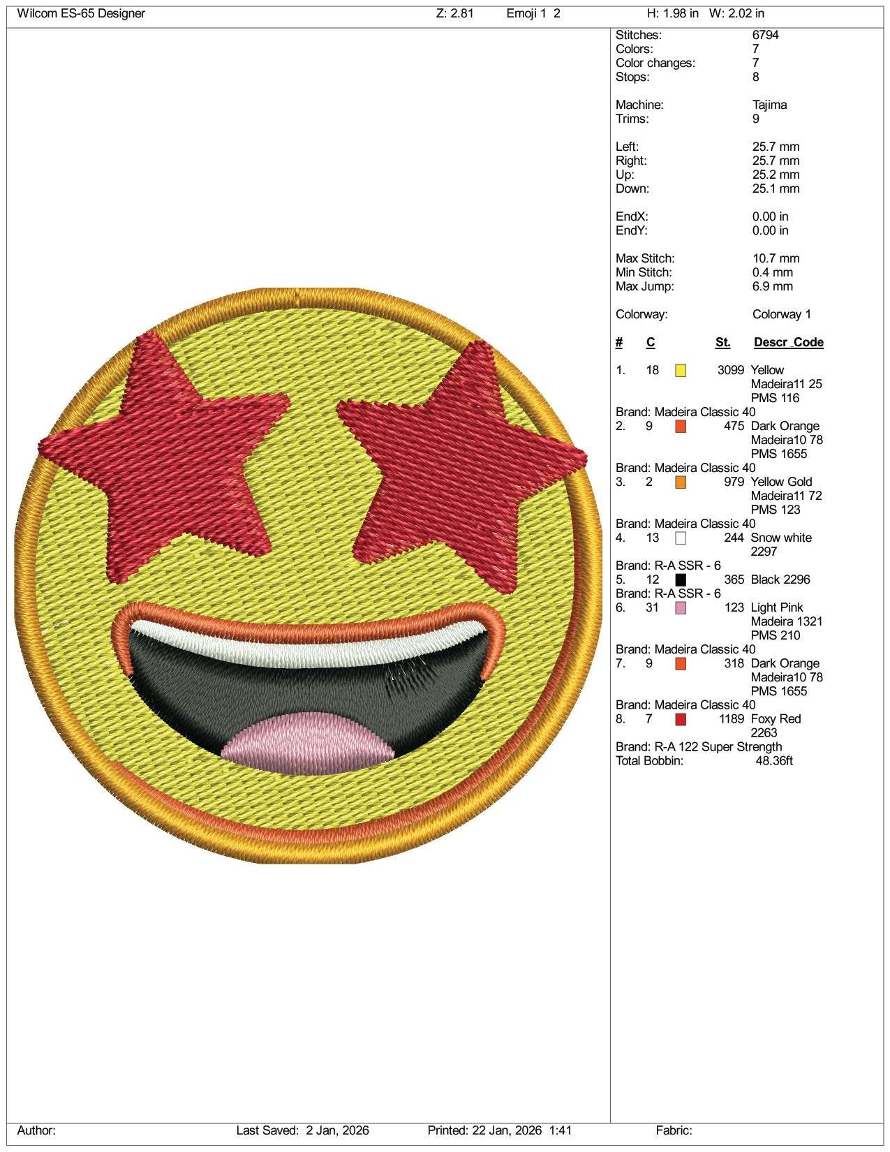 Star Struck Emoji Embroidery Design Files - 3 Size's