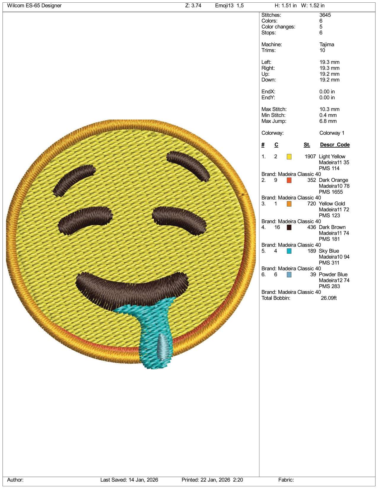 Drooling Face  Emoji Embroidery Design Files - 3 Size's