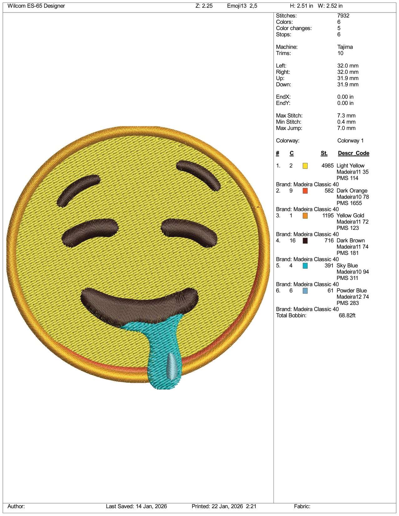 Drooling Face  Emoji Embroidery Design Files - 3 Size's