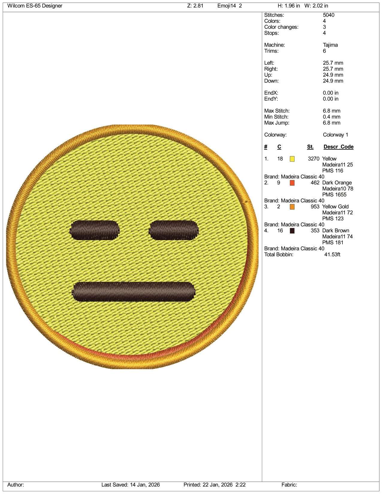 Expressionless Emoji Embroidery Design Files - 3 Size's