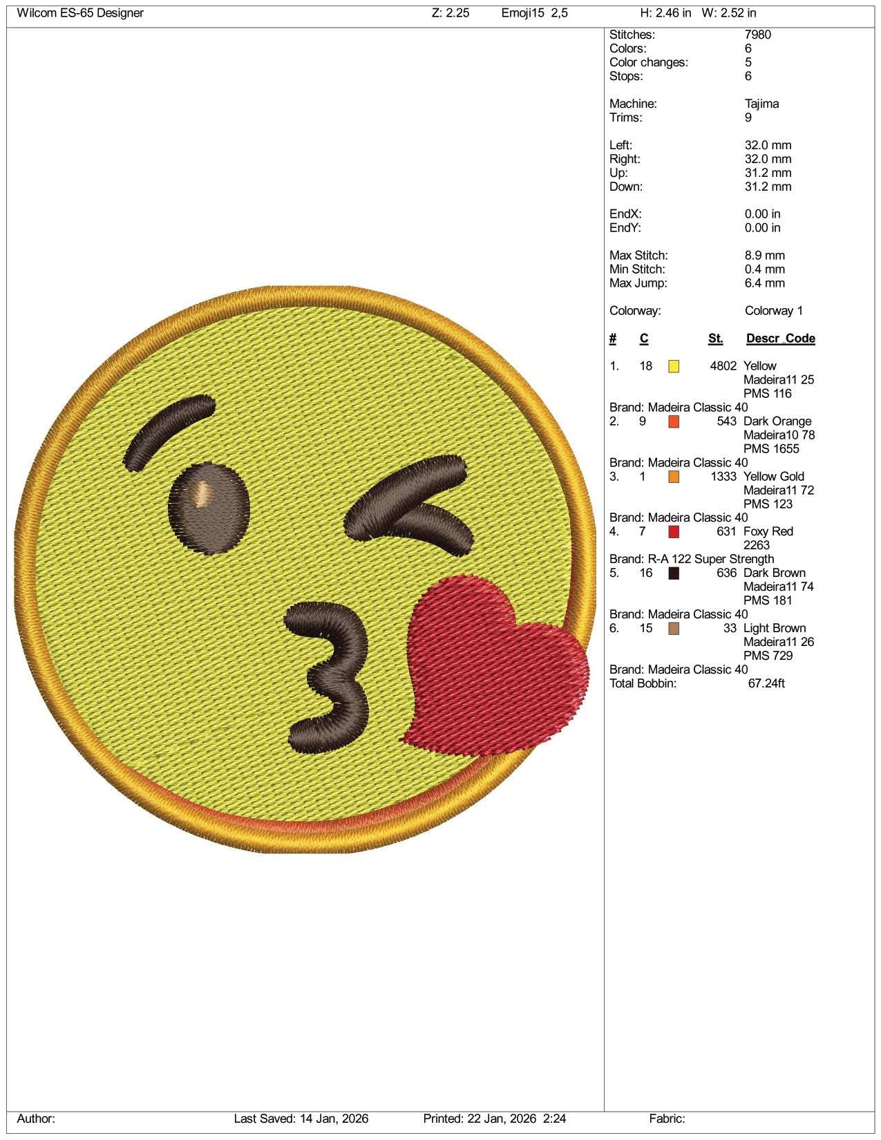 Face Blowing a Kiss Emoji Embroidery Design Files - 3 Size's
