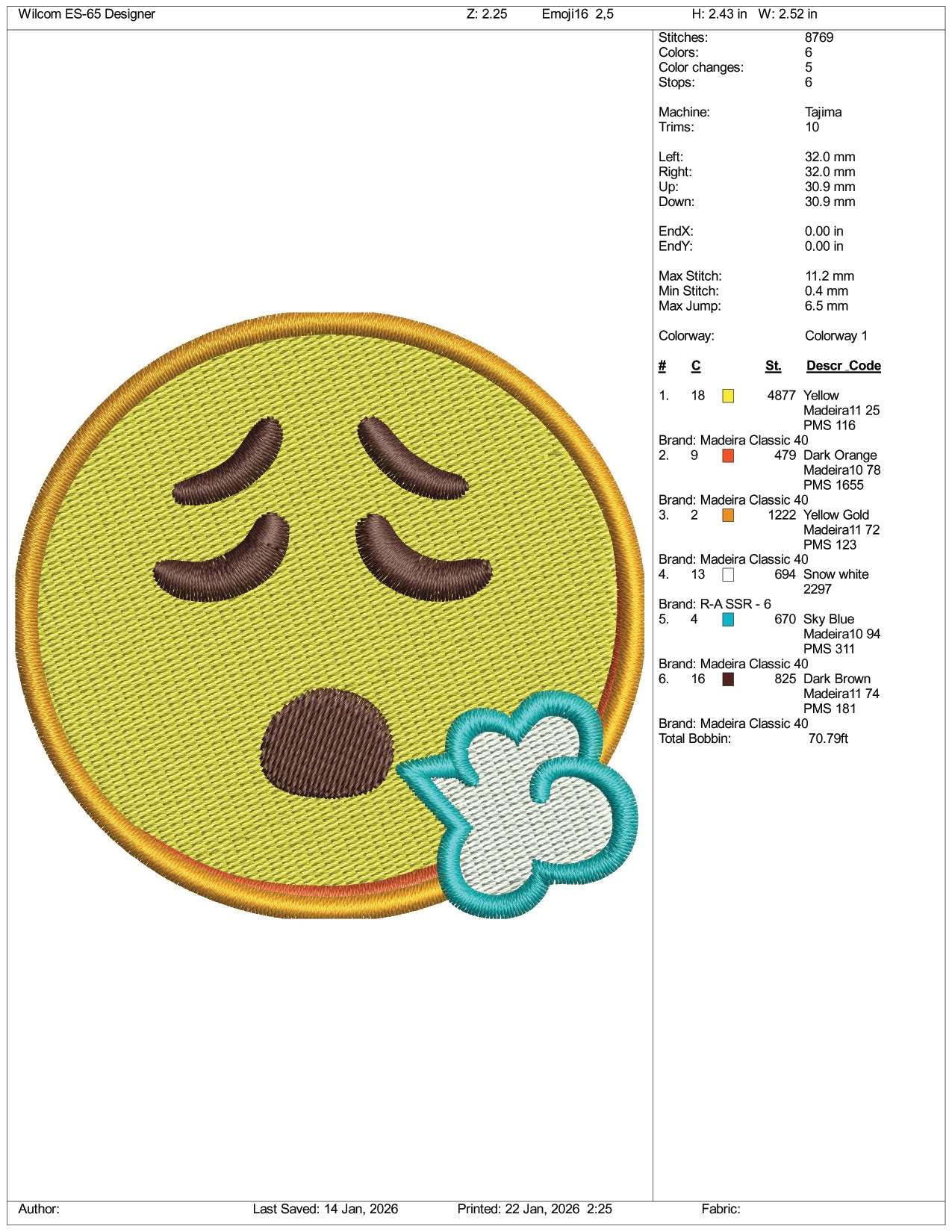 Face Exhaling   Emoji Embroidery Design Files - 3 Size's