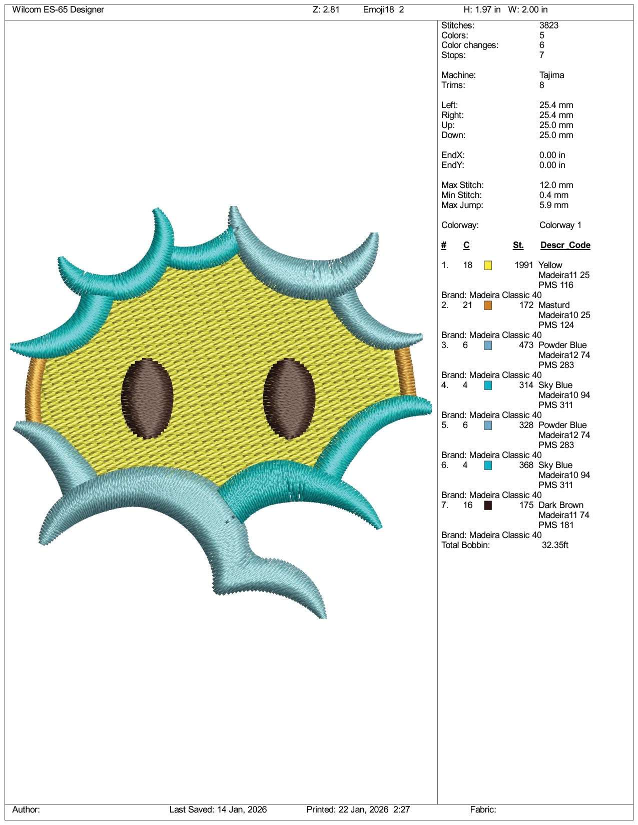 Face in Clouds Emoji Embroidery Design Files - 3 Size's