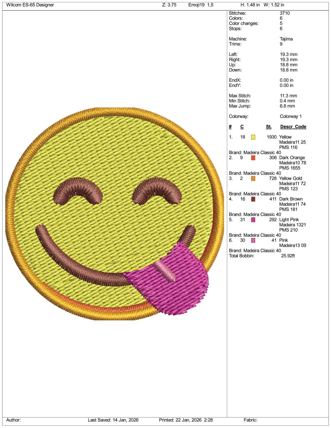 Face Savoring Food Emoji Embroidery Design Files - 3 Size's