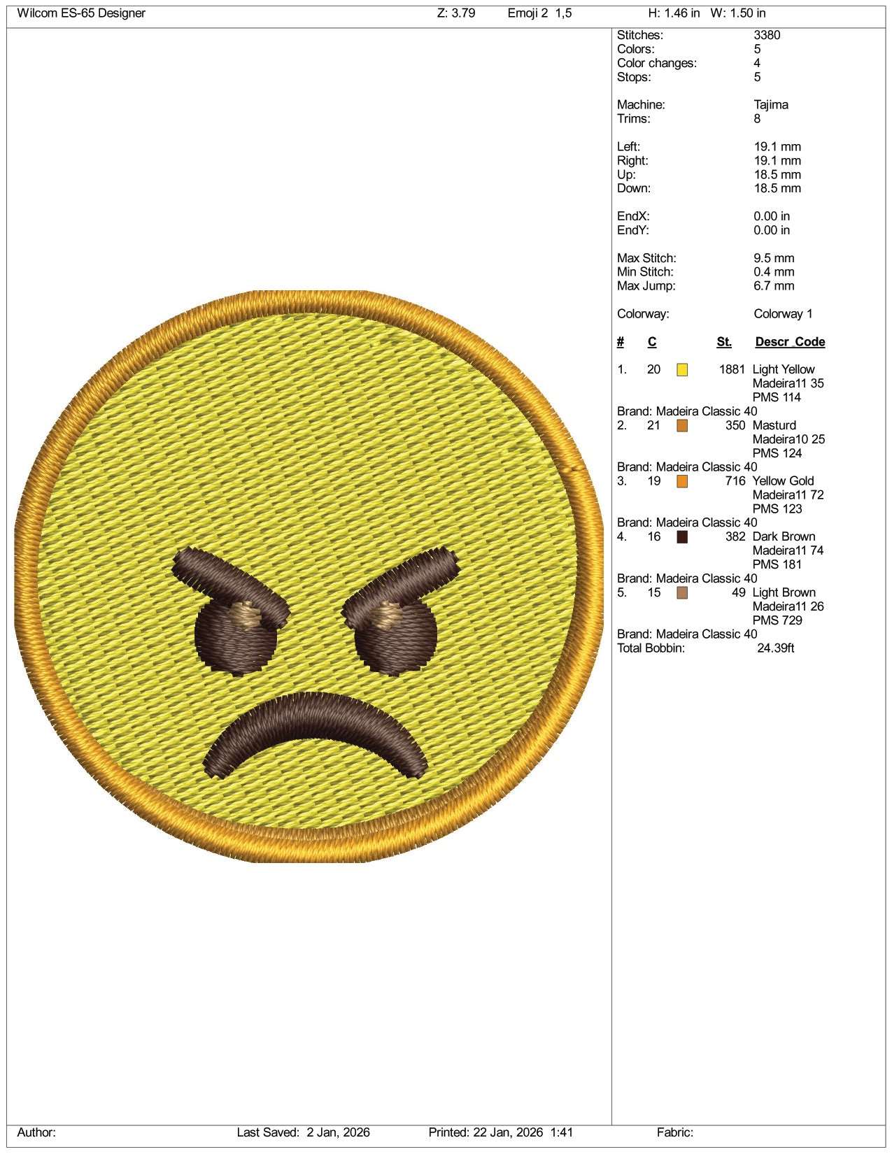 Angry Face Emoji Embroidery Design Files - 3 Size's