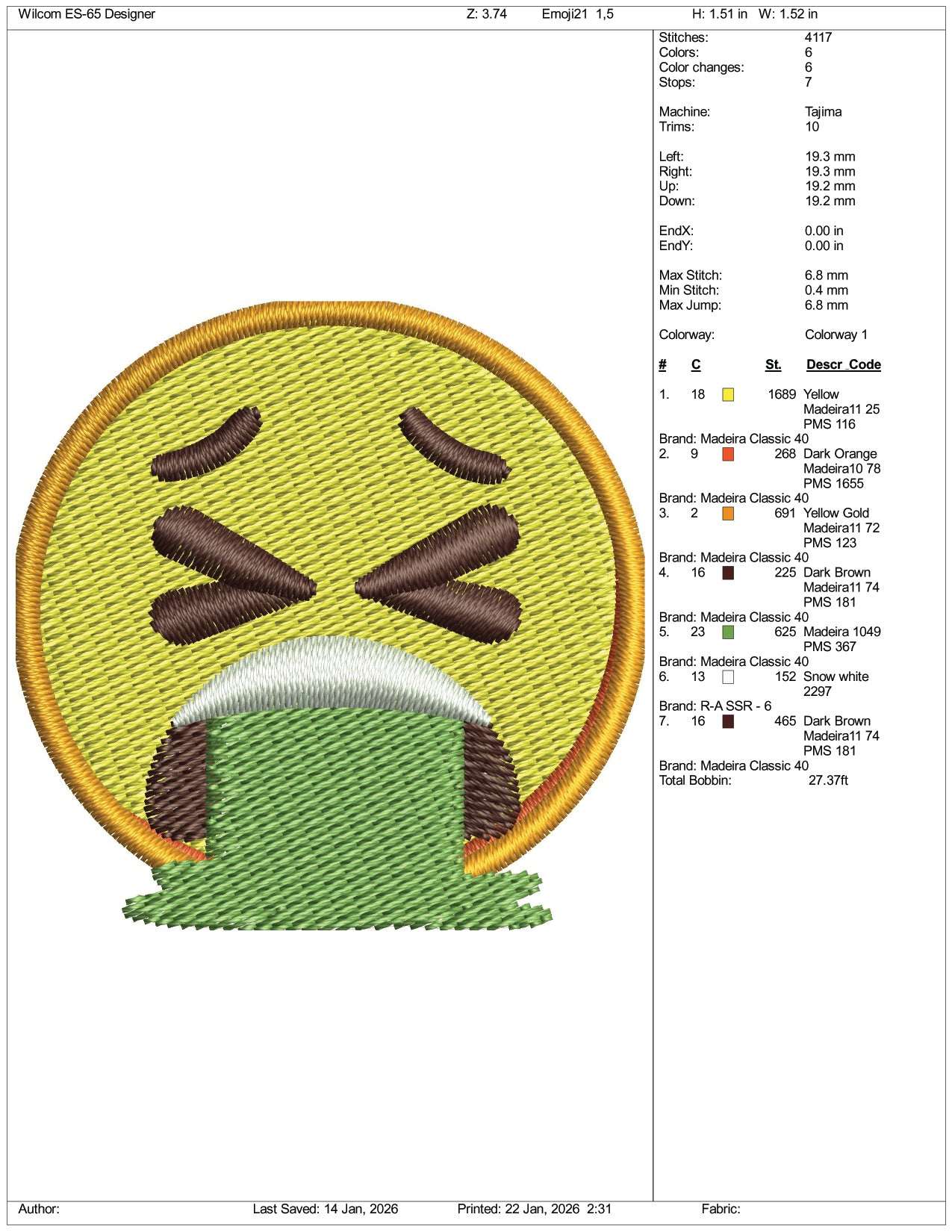 Face Vomiting Emoji Embroidery Design Files - 3 Size's