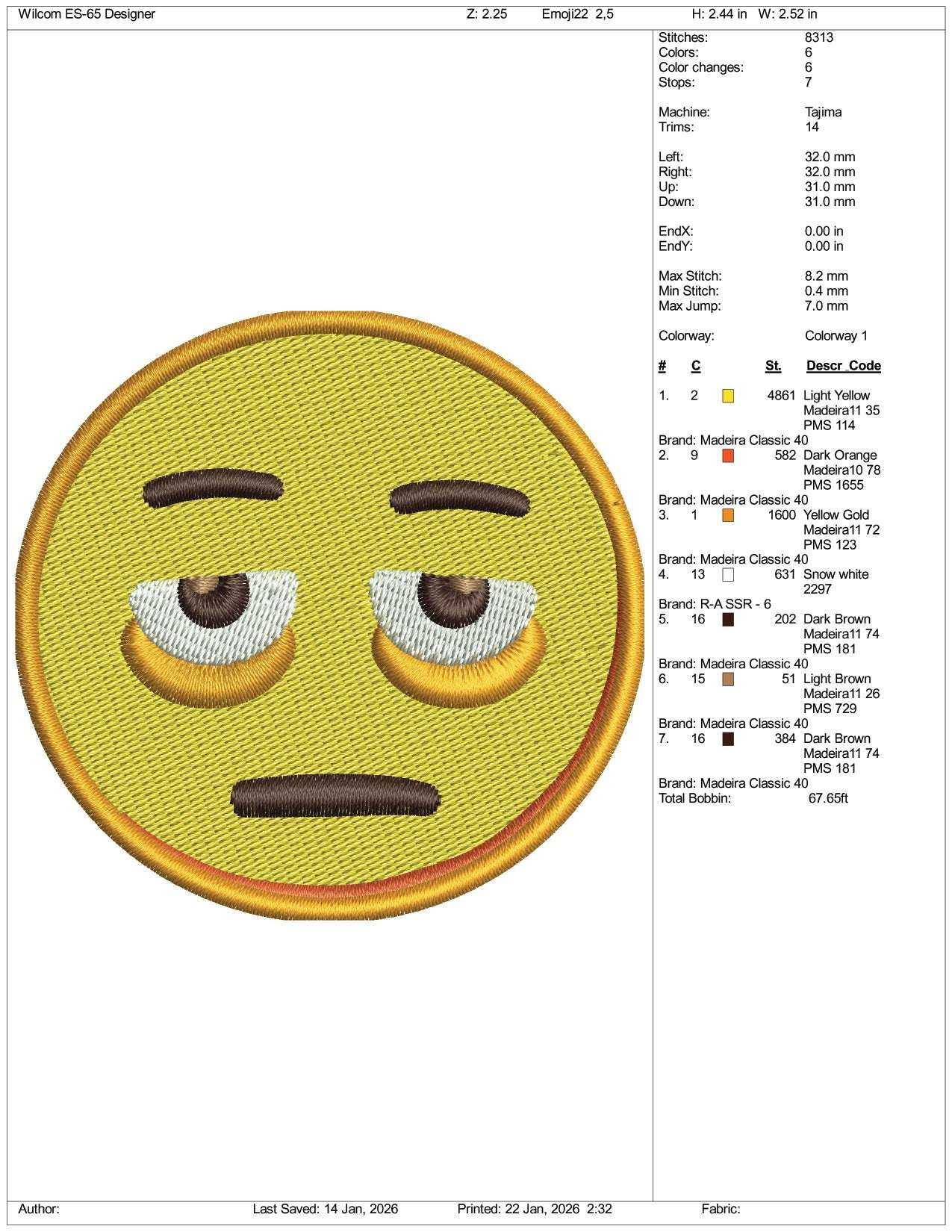 Face with Bags Under Eyes Emoji Embroidery Design Files - 3 Size's