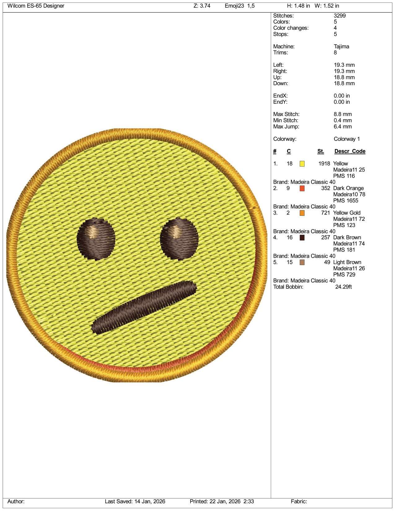 Face with Diagonal Mouth Emoji Embroidery Design Files - 3 Size's