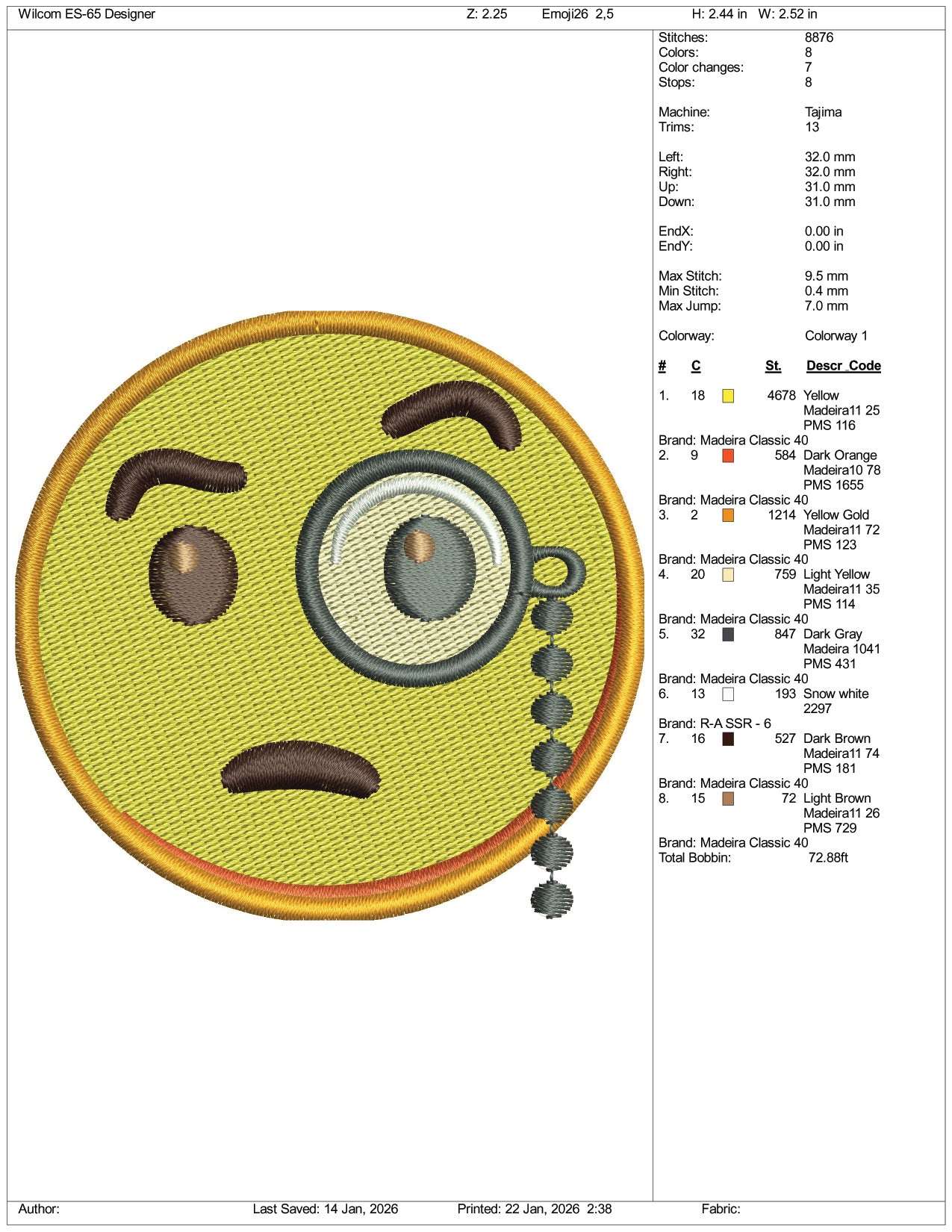 Face with Monocle  Emoji Embroidery Design Files - 3 Size's