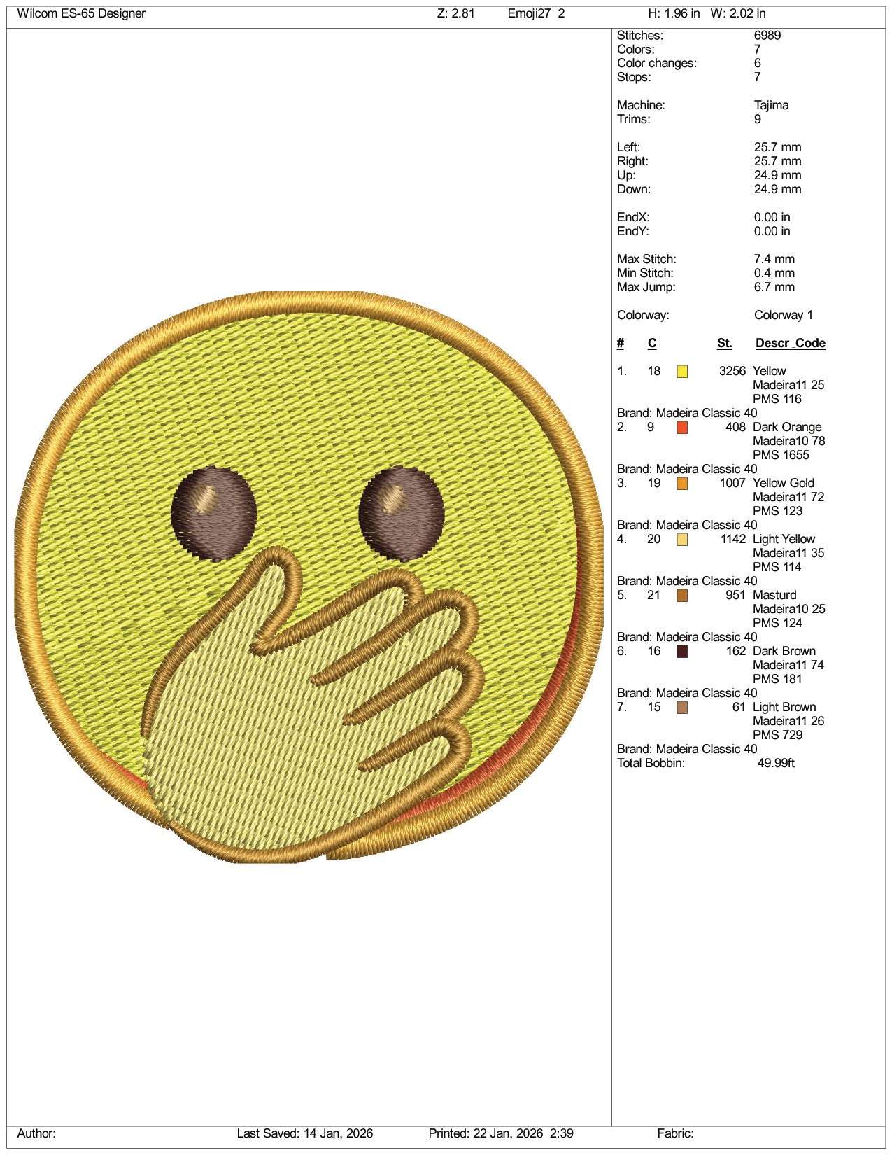 Face with Open Eye and Hand Over Mouth Emoji Embroidery Design Files - 3 Size's
