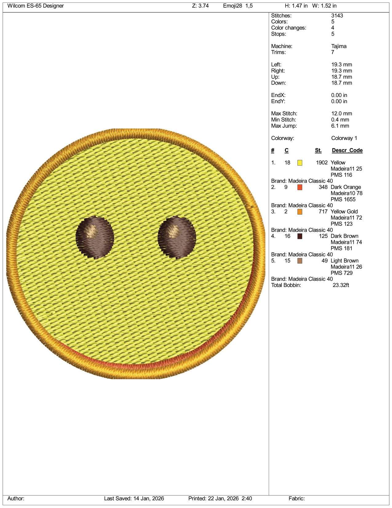 Face without Mouth Emoji Embroidery Design Files - 3 Size's