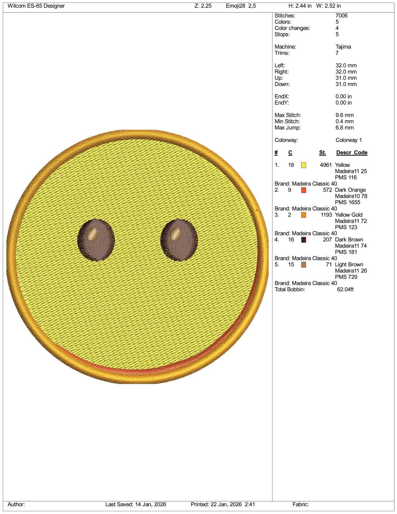 Face without Mouth Emoji Embroidery Design Files - 3 Size's