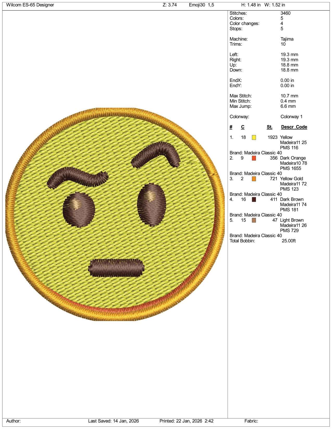 Face with Raised Eyebrow Emoji Embroidery Design Files - 3 Size's
