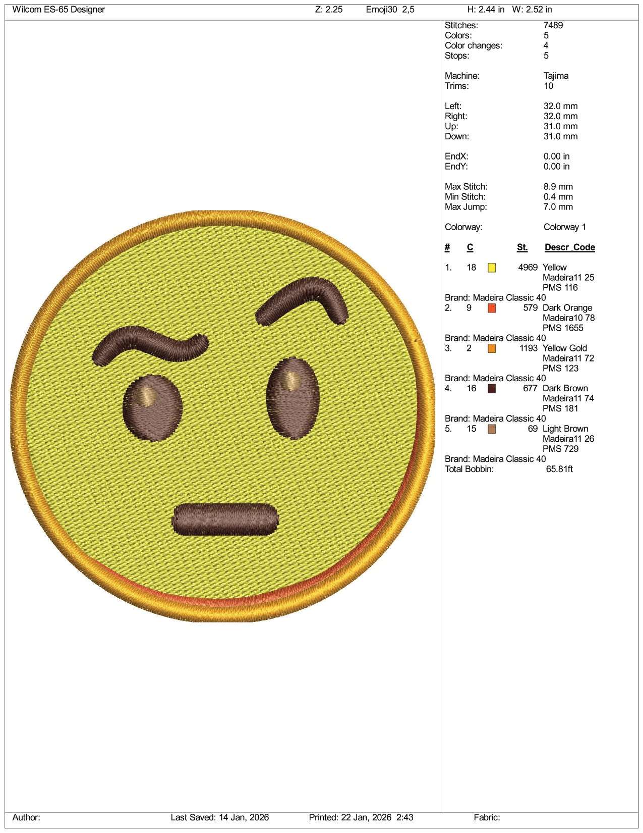 Face with Raised Eyebrow Emoji Embroidery Design Files - 3 Size's