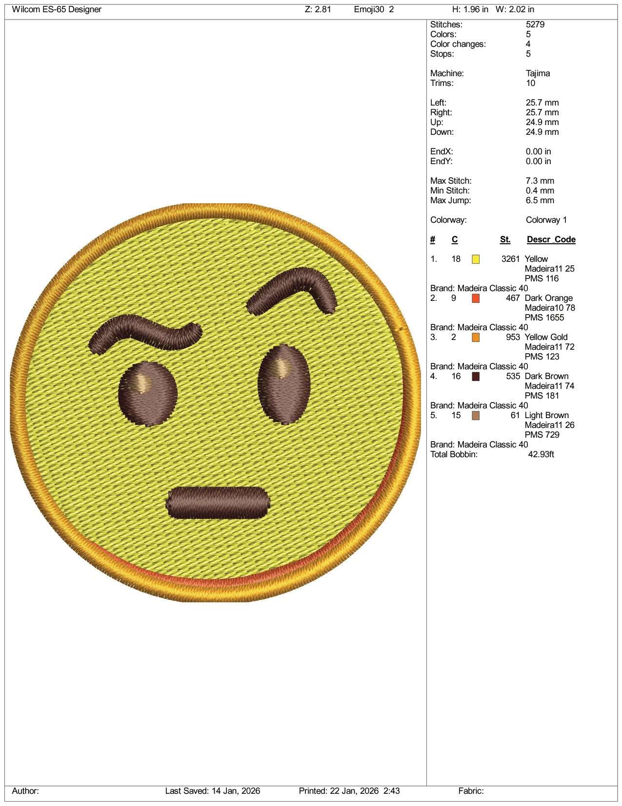 Face with Raised Eyebrow Emoji Embroidery Design Files - 3 Size's
