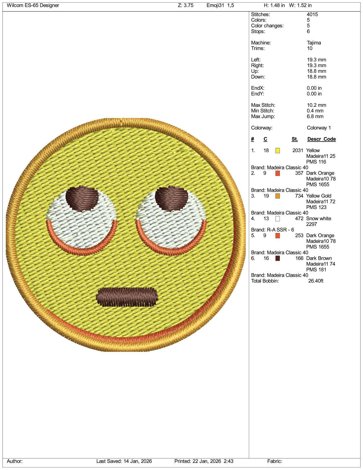Face with Rolling Eyes  Emoji Embroidery Design Files - 3 Size's