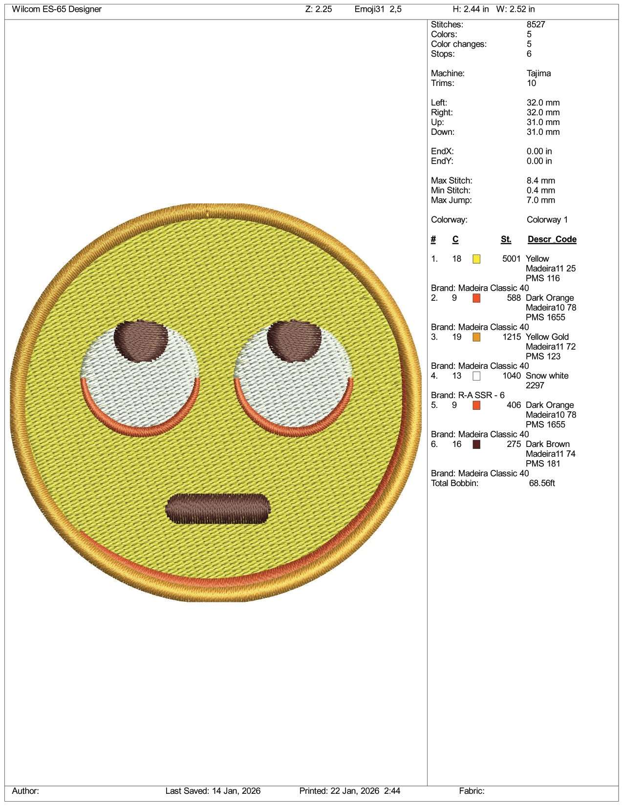 Face with Rolling Eyes  Emoji Embroidery Design Files - 3 Size's