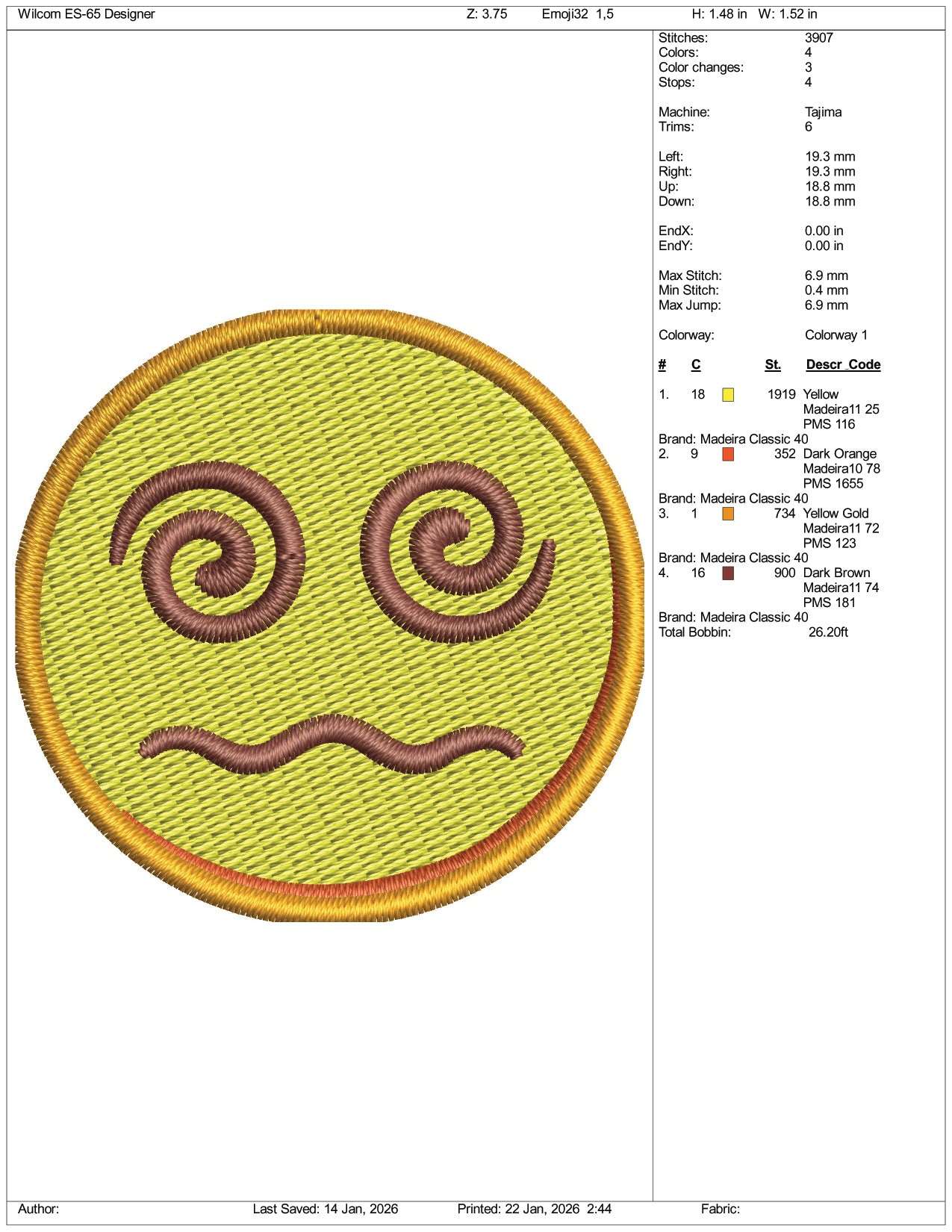 Face with Spiral Eyes Emoji Embroidery Design Files - 3 Size's