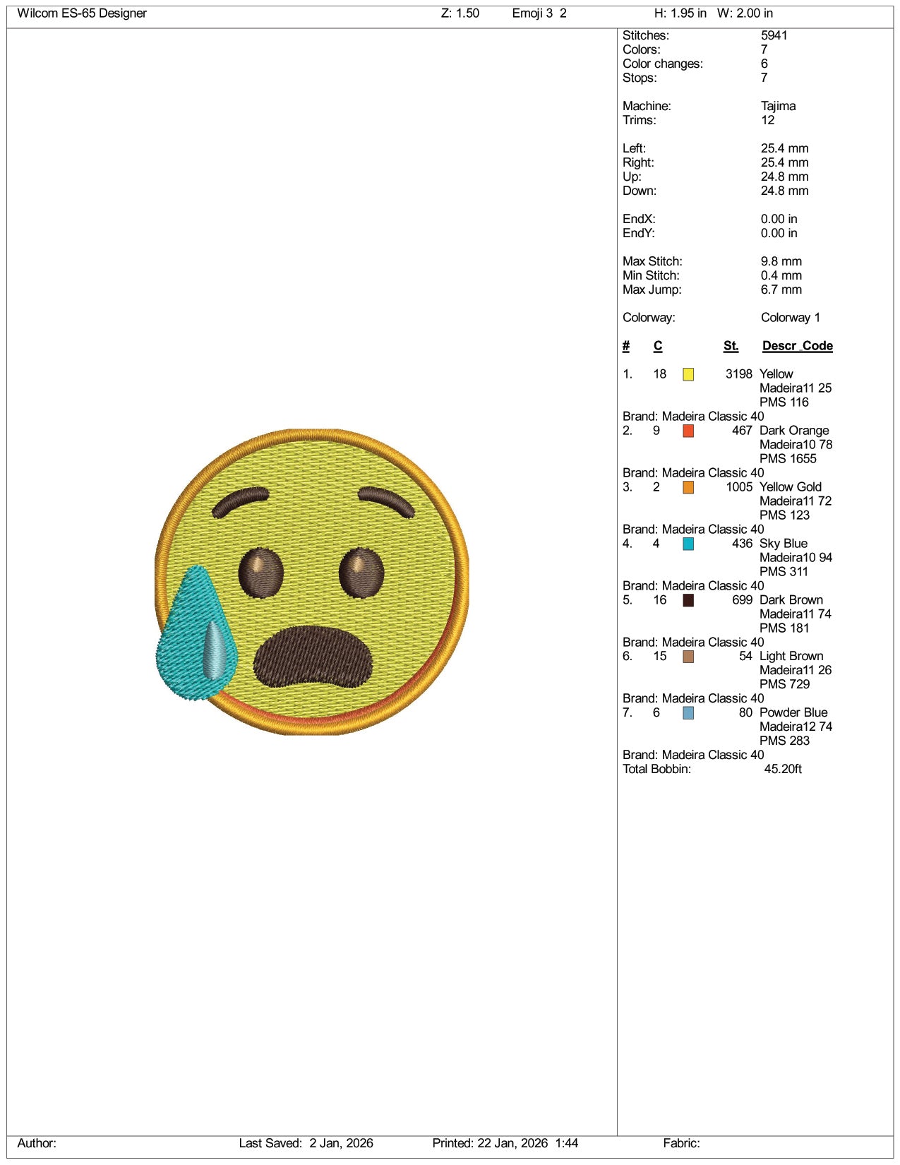 Anxious Face with Sweat Emoji Embroidery Design Files - 3 Size's