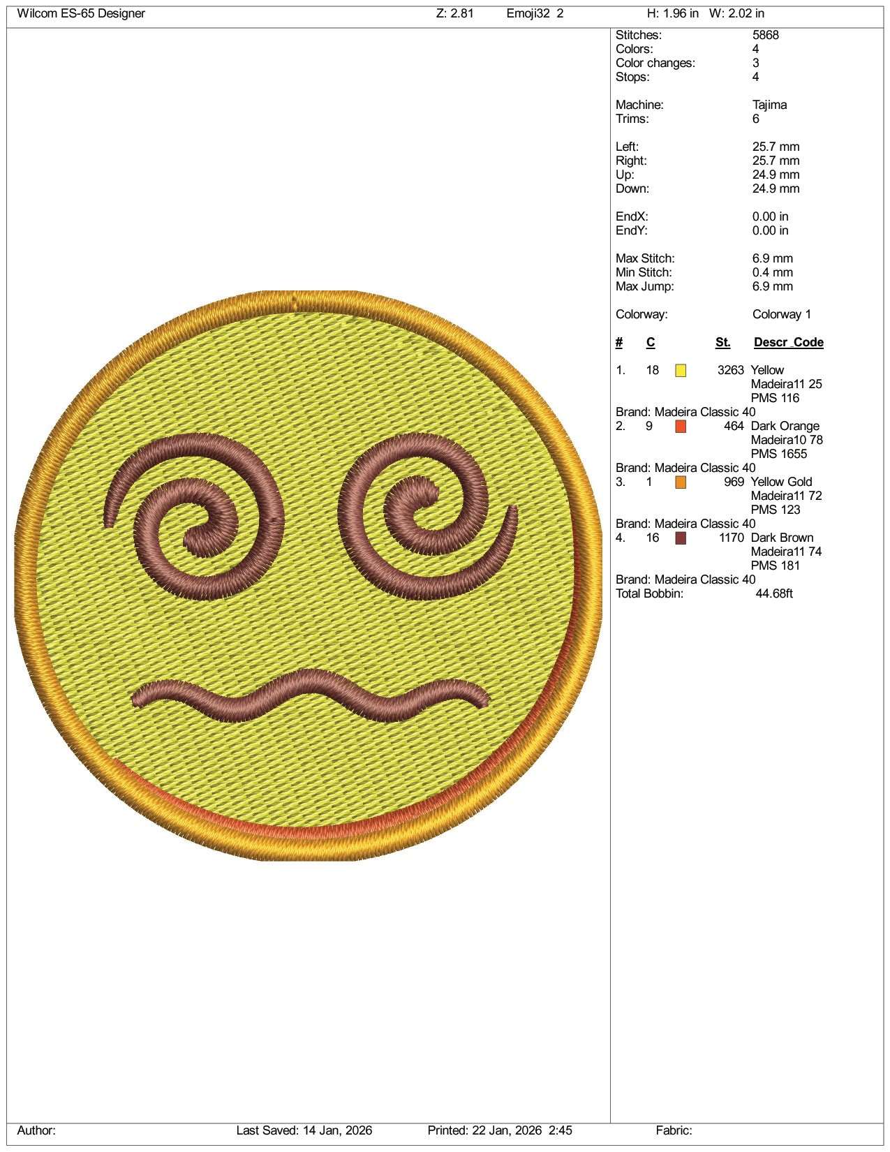 Face with Spiral Eyes Emoji Embroidery Design Files - 3 Size's