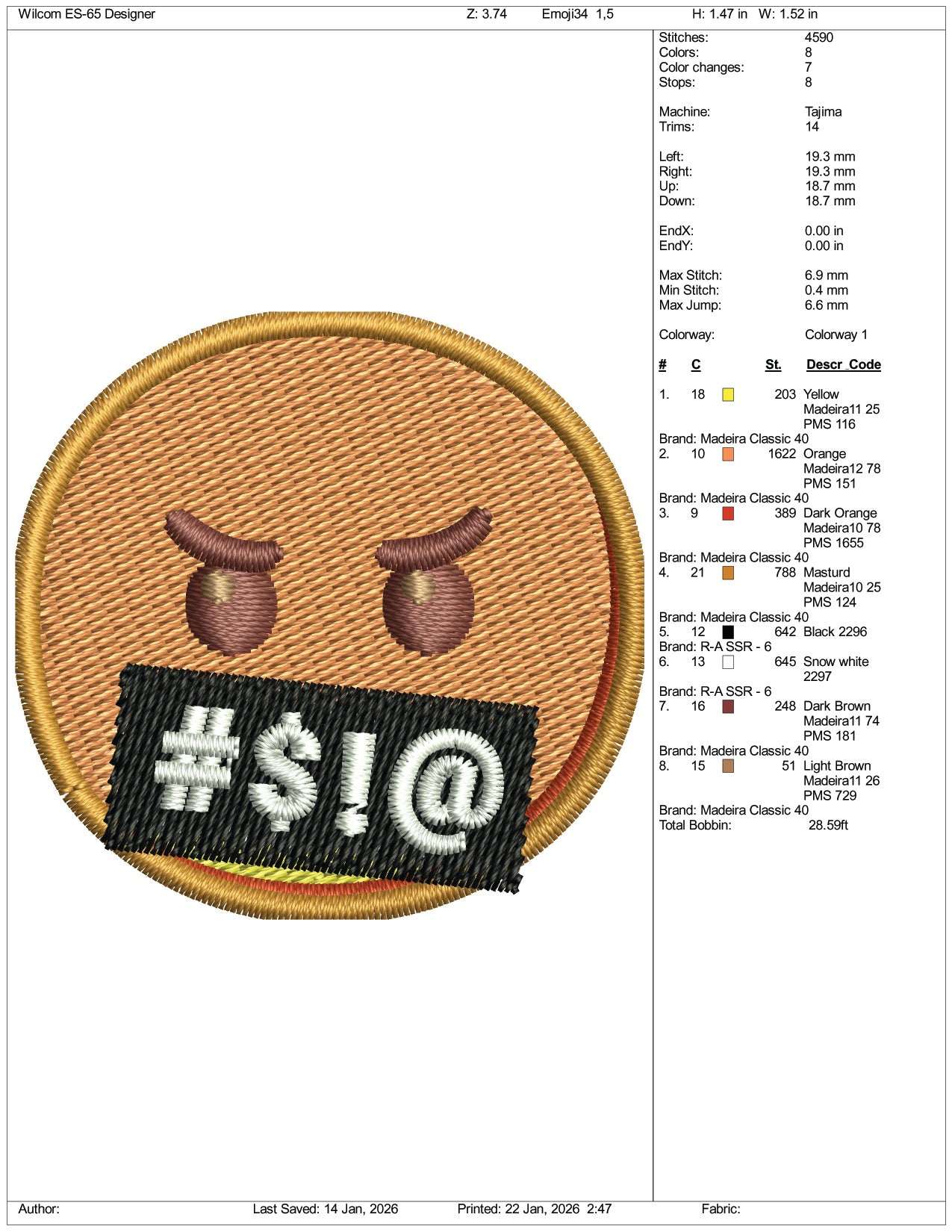 Face with Symbols on Mouth Emoji Embroidery Design Files - 3 Size's