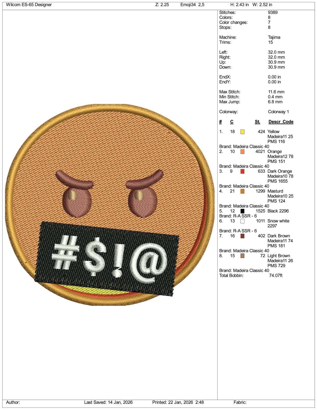 Face with Symbols on Mouth Emoji Embroidery Design Files - 3 Size's