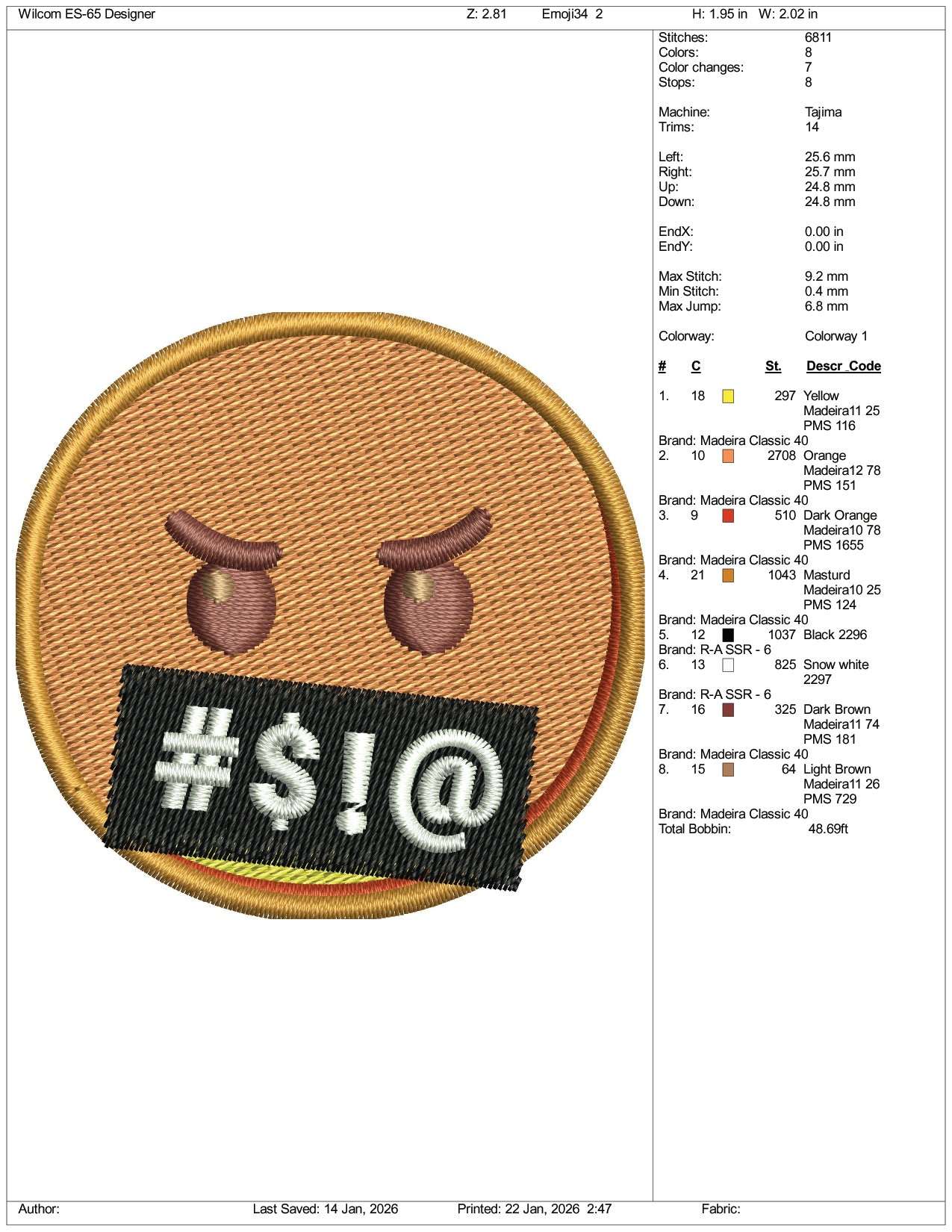 Face with Symbols on Mouth Emoji Embroidery Design Files - 3 Size's