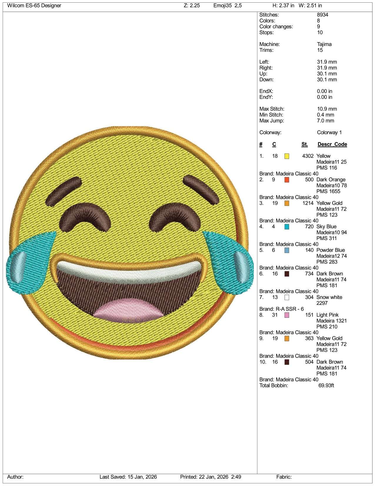 Face with Tears of Joy Emoji Embroidery Design Files - 3 Size's