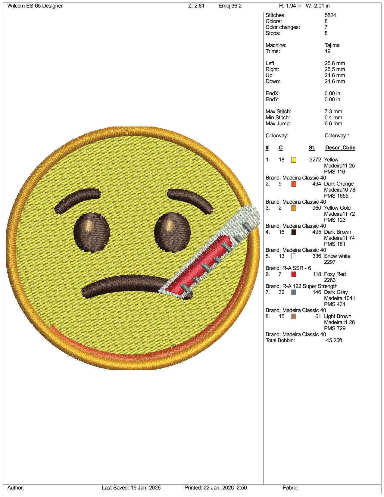Face with Thermometer Emoji Embroidery Design Files - 3 Size's