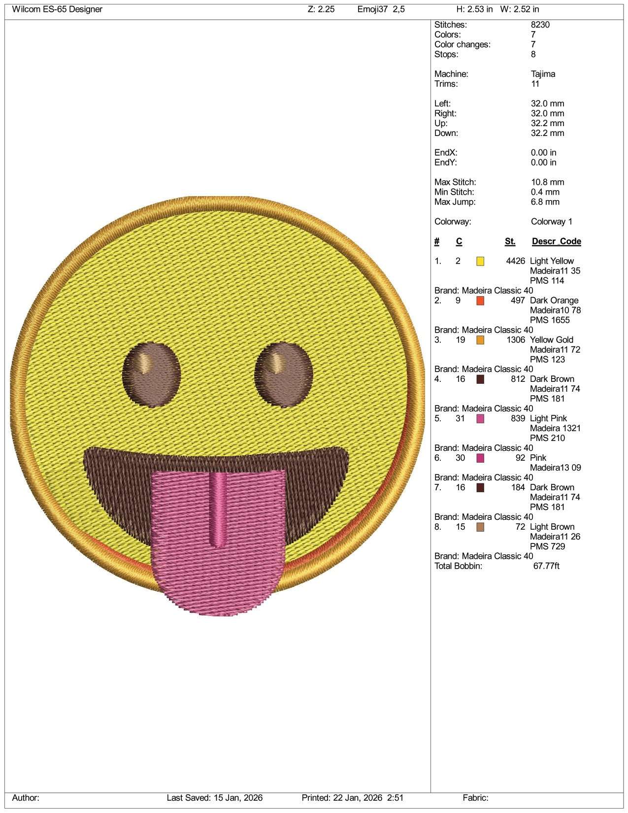 Face with Tongue Emoji Embroidery Design Files - 3 Size's