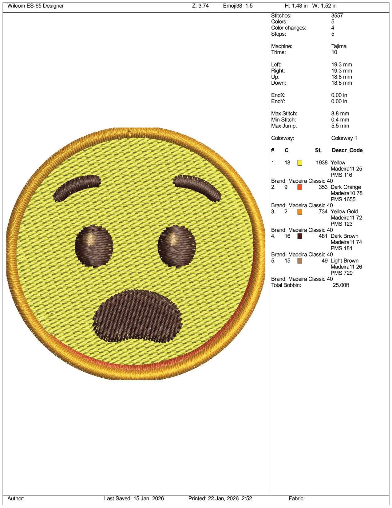 Fearful Face Emoji Embroidery Design Files - 3 Size's