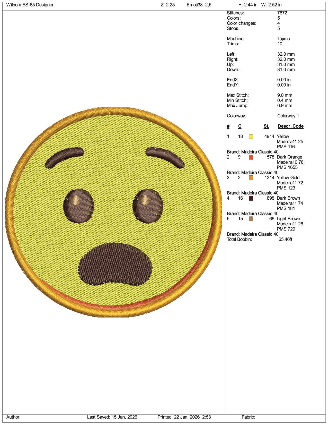 Fearful Face Emoji Embroidery Design Files - 3 Size's