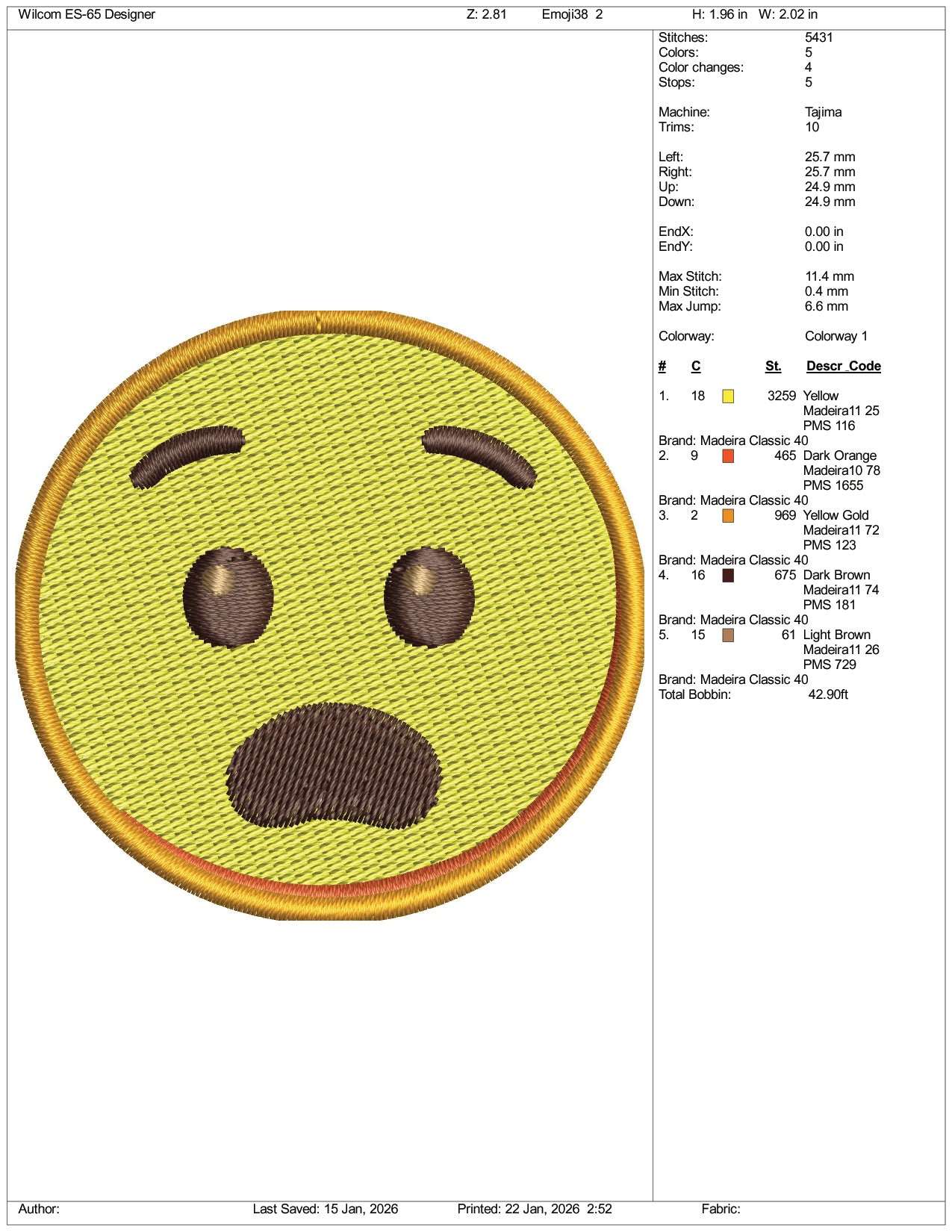 Fearful Face Emoji Embroidery Design Files - 3 Size's