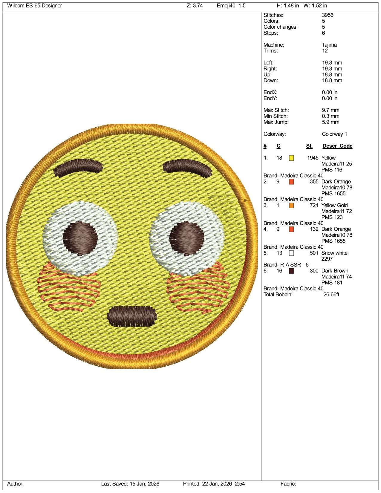 Flushed Face Emoji Embroidery Design Files - 3 Size's