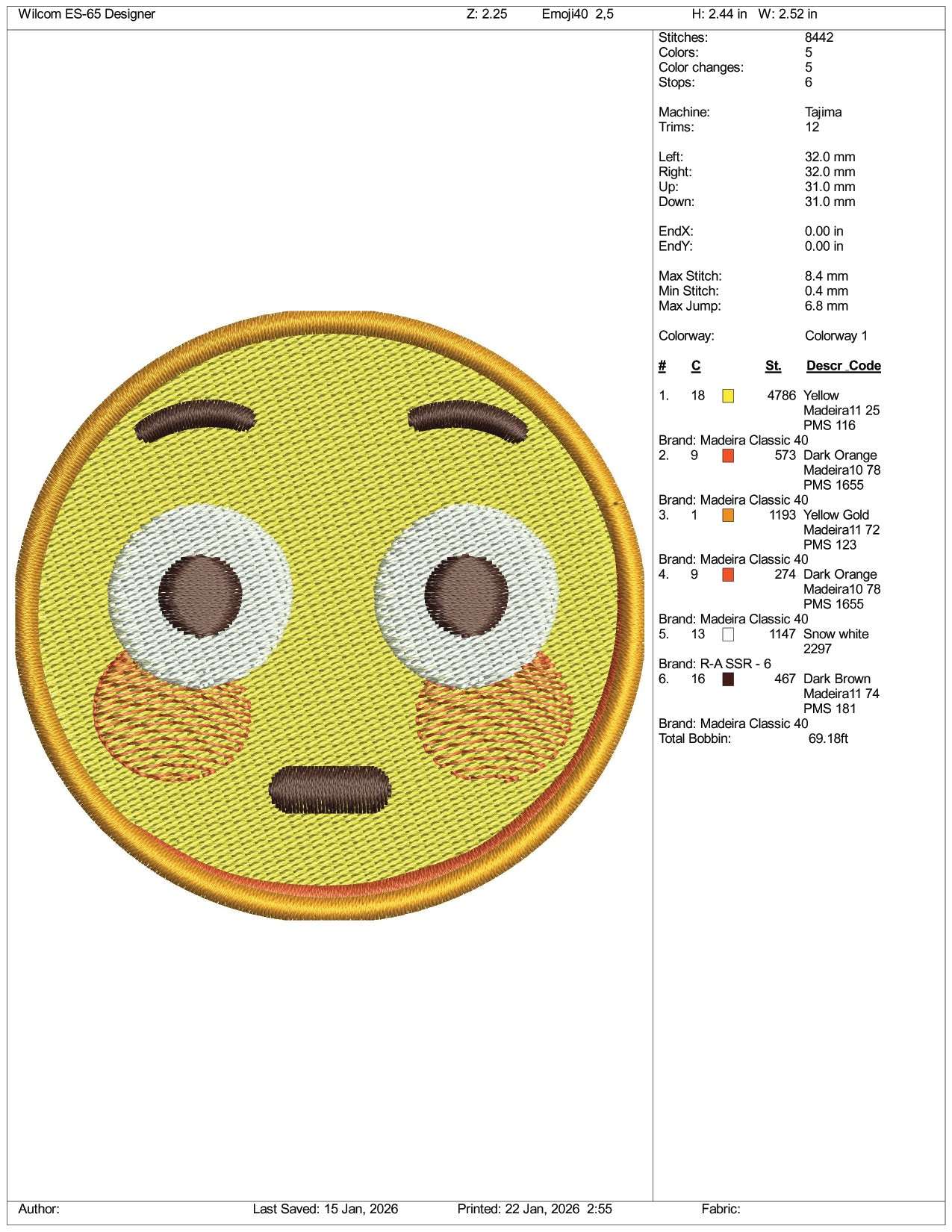 Flushed Face Emoji Embroidery Design Files - 3 Size's