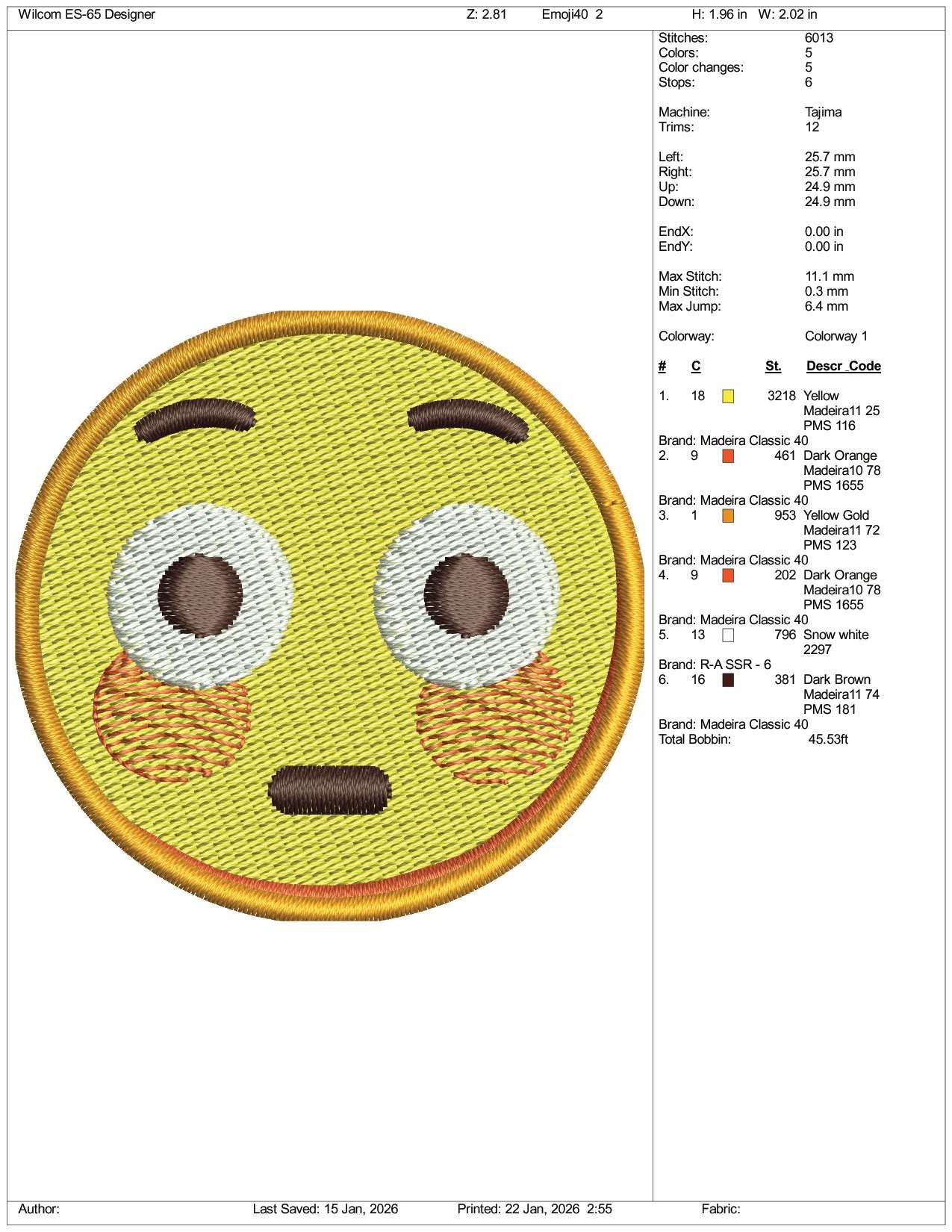 Flushed Face Emoji Embroidery Design Files - 3 Size's