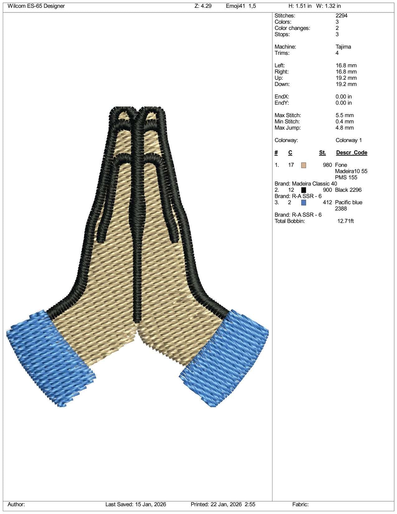 Folded Hands Light Skin Tone Emoji Embroidery Design Files - 3 Size's