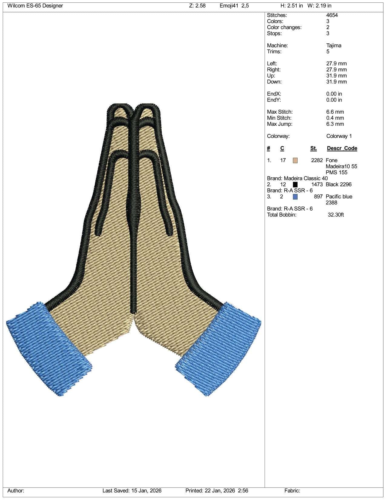 Folded Hands Light Skin Tone Emoji Embroidery Design Files - 3 Size's