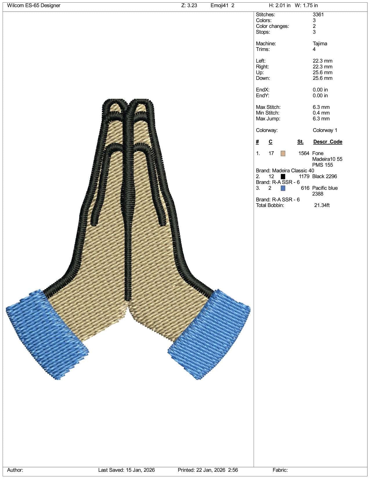 Folded Hands Light Skin Tone Emoji Embroidery Design Files - 3 Size's