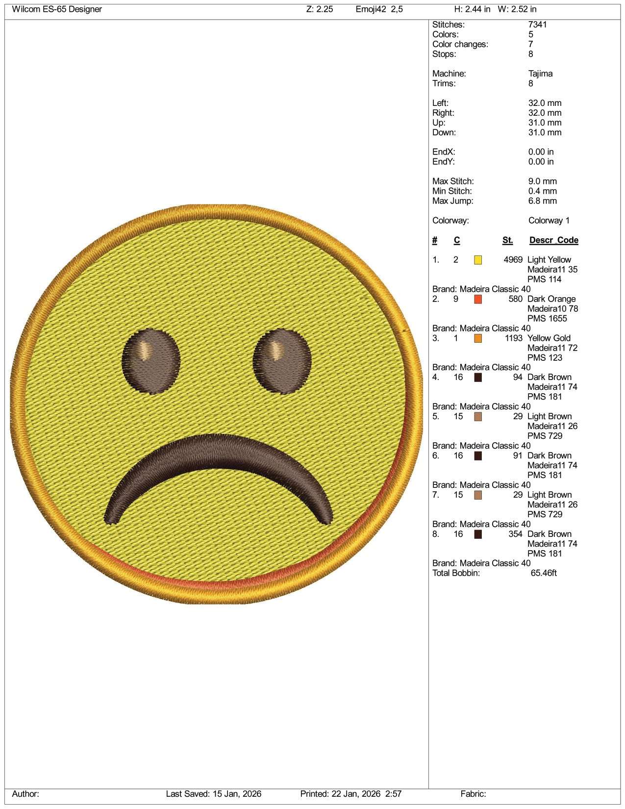 Frowning Face Emoji Embroidery Design Files - 3 Size's