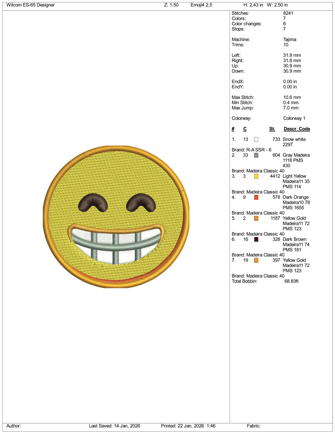 Beaming Face with Smiling Eyes Emoji Embroidery Design Files - 3 Size's