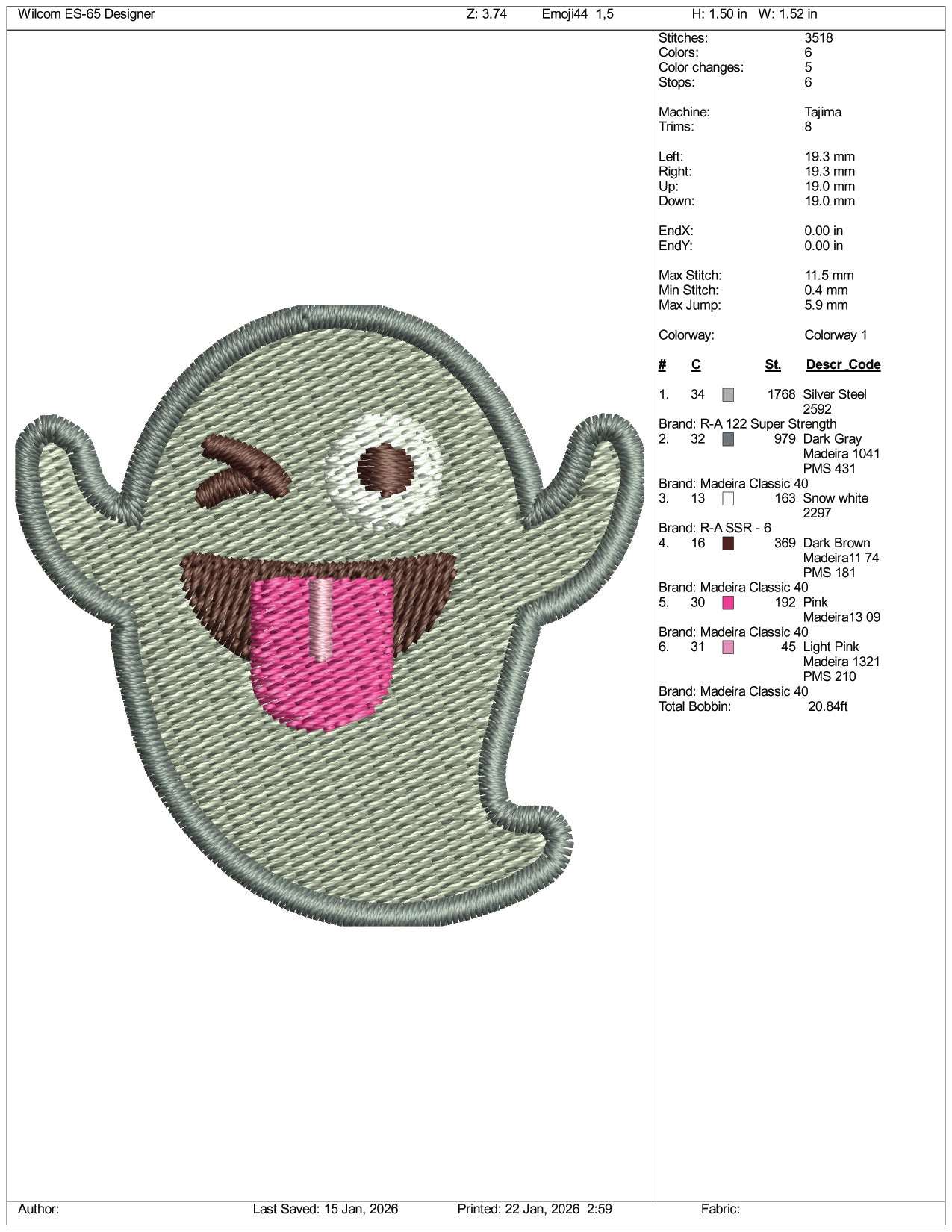 Ghost Emoji Embroidery Design Files - 3 Size's