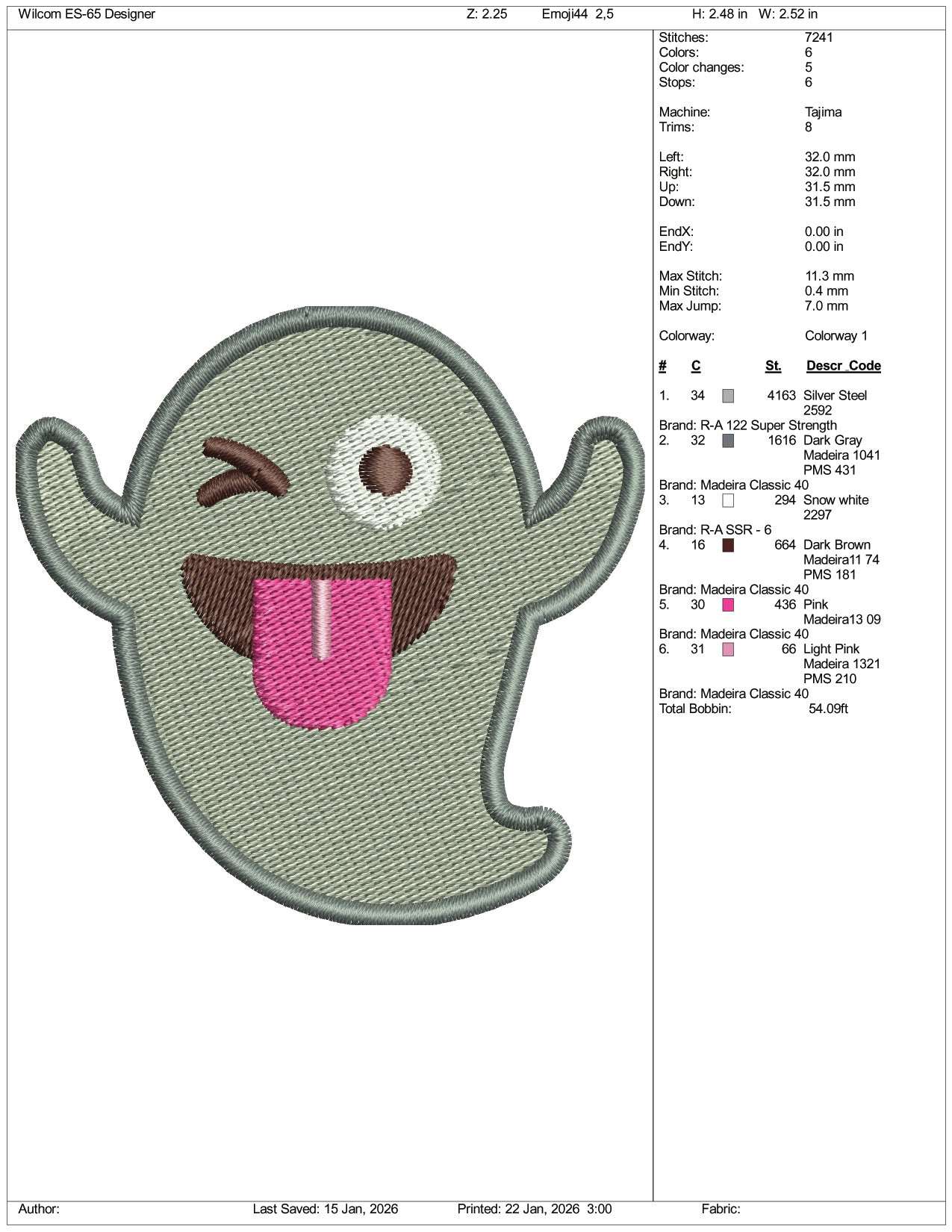 Ghost Emoji Embroidery Design Files - 3 Size's