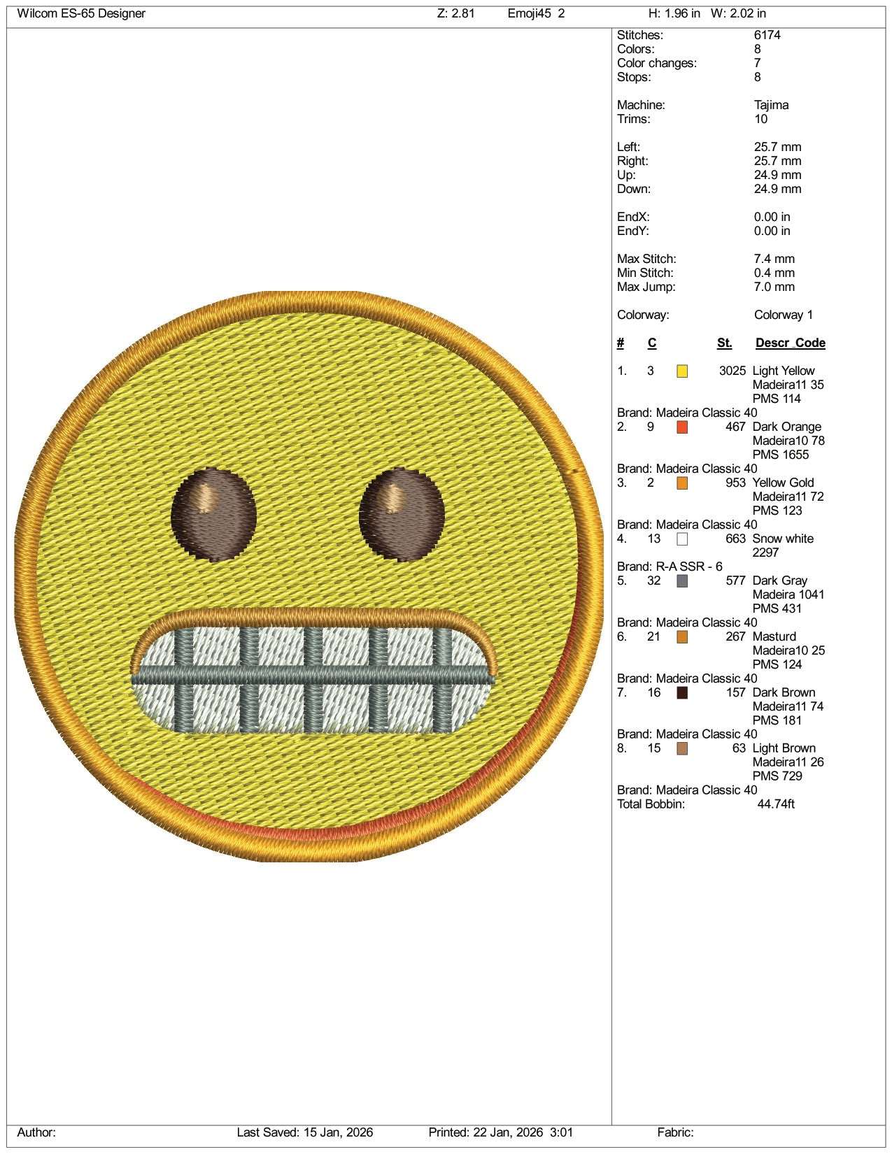 Grimacing Face Emoji Embroidery Design Files - 3 Size's