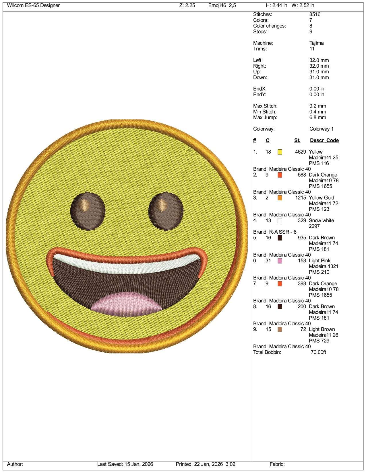 Grinning Face Emoji Embroidery Design Files - 3 Size's