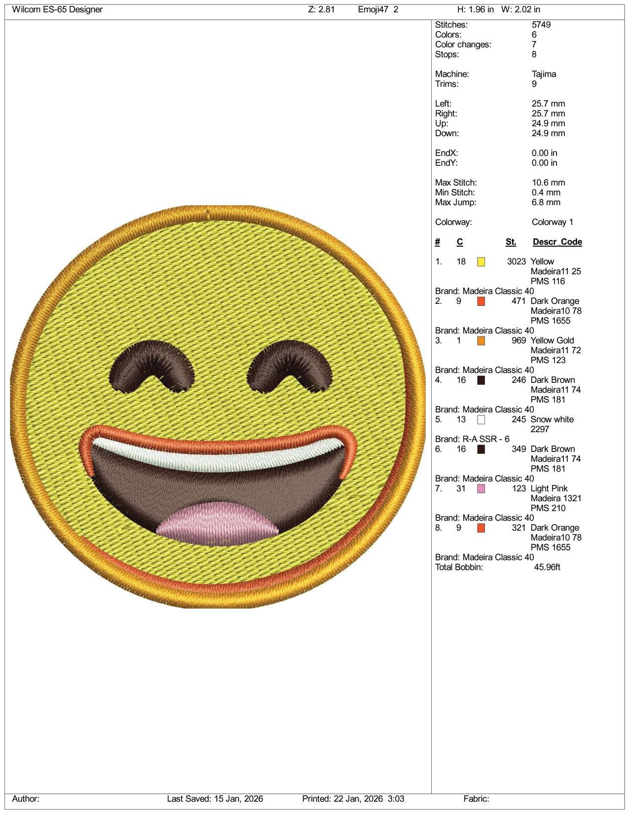 Grinning Face with Smiling Eyes Emoji Embroidery Design Files - 3 Size's