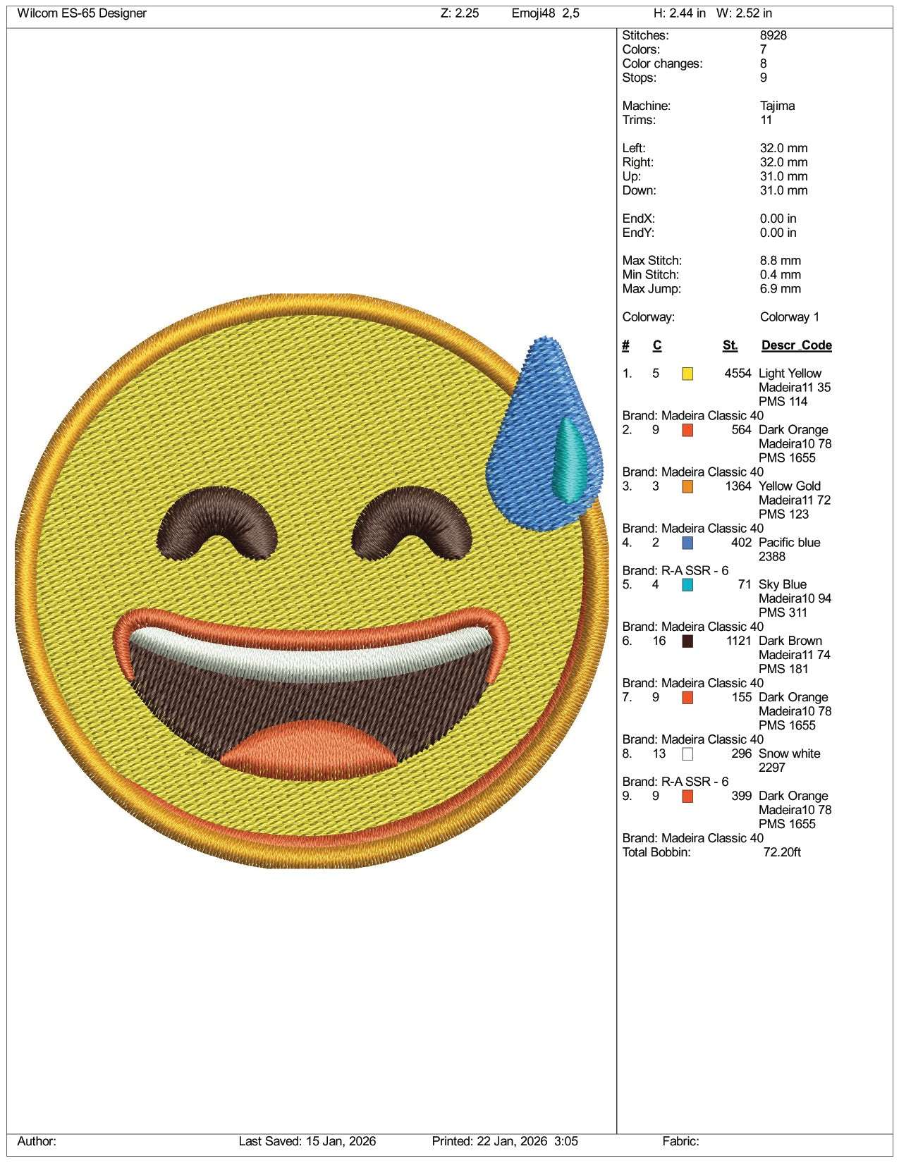 Grinning Face with Sweat Emoji Embroidery Design Files - 3 Size's