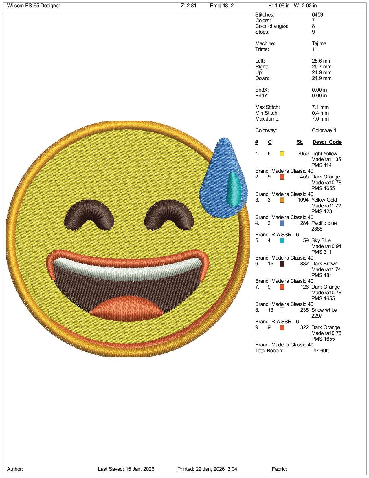 Grinning Face with Sweat Emoji Embroidery Design Files - 3 Size's